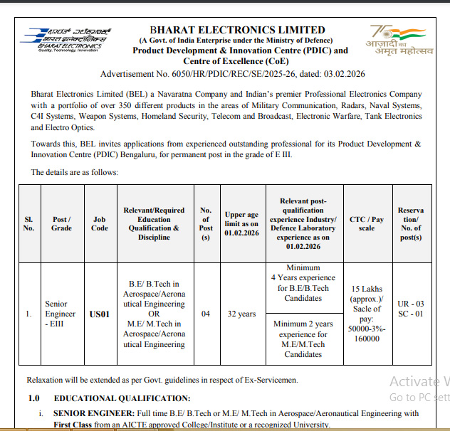 BEL Recruitment issued for Senior Engineer posts at Bharat Electronics Limited. Check eligibility, selection process, and application dates.