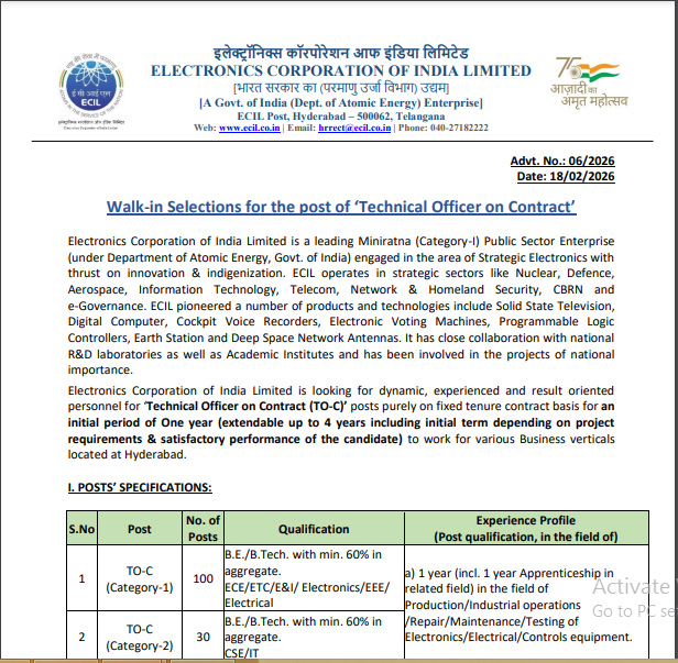 ECIL Technical Officer Recruitment