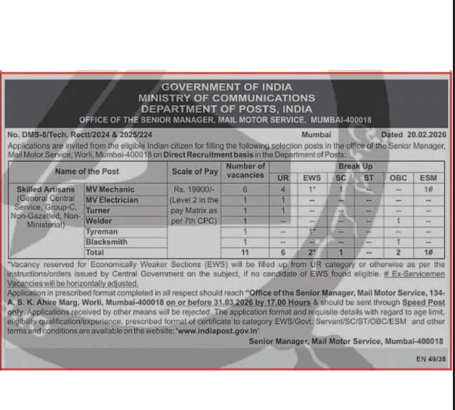 India Post Recruitment issued of Guest Teacher posts at India Post. Check eligibility, selection process, and application dates.